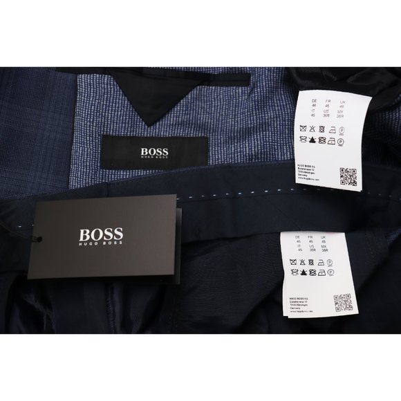 NWT Hugo Boss Jewels Linus Trim Fit Windowpane Wool Suit Set Two Button Navy 36 - Picture 5 of 13